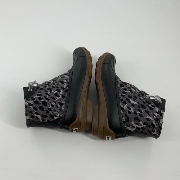 $130 Sperry Top-Sider Syren Gulf Duck Boots 5.5 Gray Black Textile Cheetah Print - Picture 5 of 9